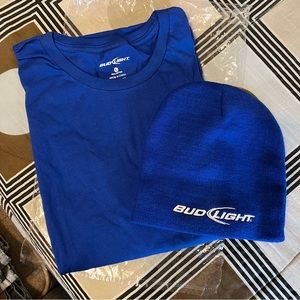 NWOT-Men’s long sleeve T-shirt w/matching beanie featuring Bud Light logo,Sz L